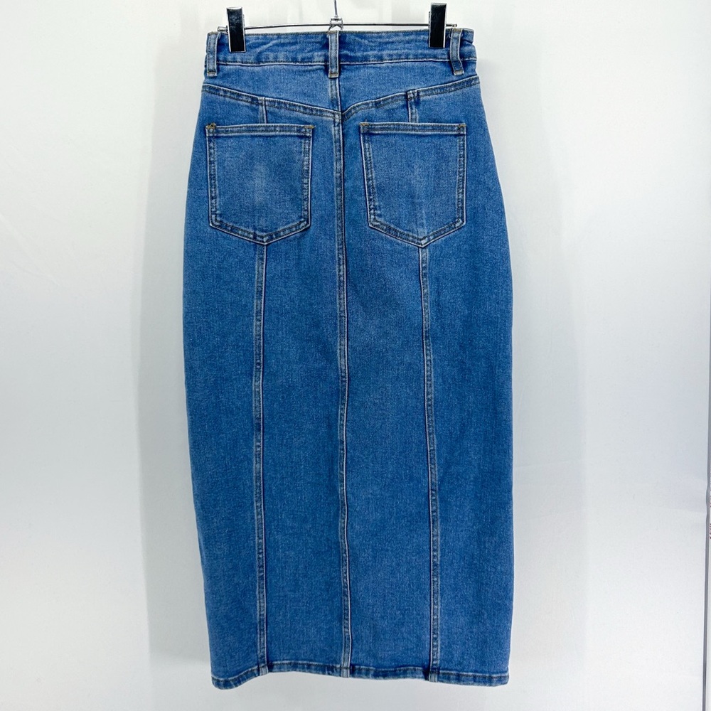 House of Harlow x Nicole Richie Denim Midi Skirt Front Slit Size 6 - Picture 2 of 6